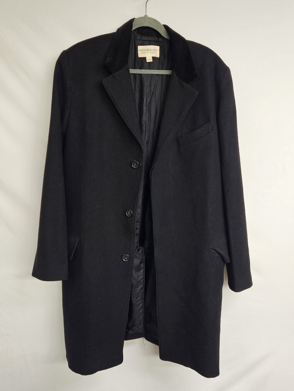 Ralph Lauren Denim & Supply Coat Men's Large Black Knee Length Velvet Collar